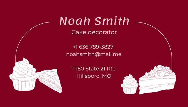 Ontwerpsjabloon van Business Card US van Cake Decorator Services Offer with Sweet Cupcakes