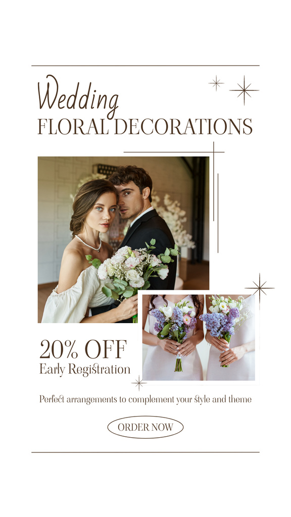 Big Discount on Flower Service for Weddings with Young Newlyweds Instagram Storyデザインテンプレート