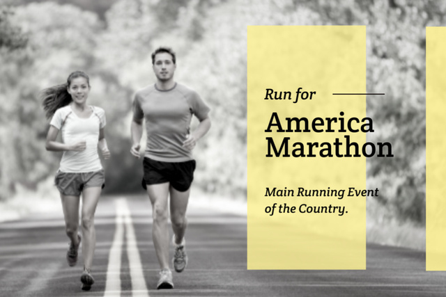 Template di design American Marathon Announcement With People on Black and White Postcard 4x6in