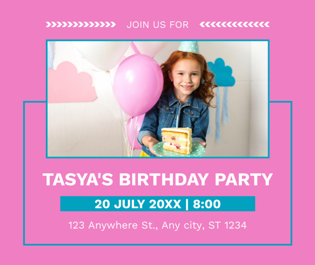 Designvorlage Little Cute Girl Birthday Party für Facebook