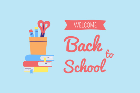 Welcome Back to School with Cute Fox in Eyeglasses Postcard 4x6in Design Template