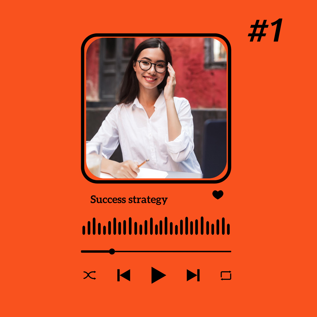 Podcast Topic Announcement with Successful Businesswoman Podcast Cover Modelo de Design