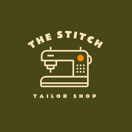 Szablon projektu Promocja Atelier i sklepu krawieckiego z maszyną do szycia w kolorze zielonym Logo