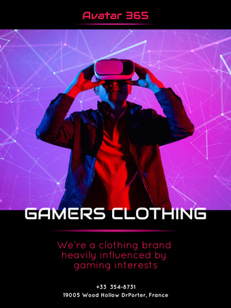 Offer of Gaming Merch Sale in Purple Neon Light Poster US Design Template