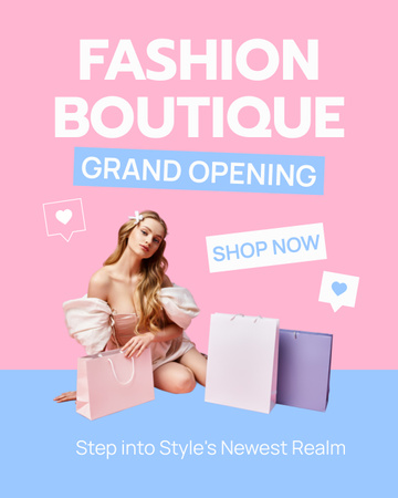Designvorlage Große Eröffnungsveranstaltung für die Modeboutique für Instagram Post Vertical