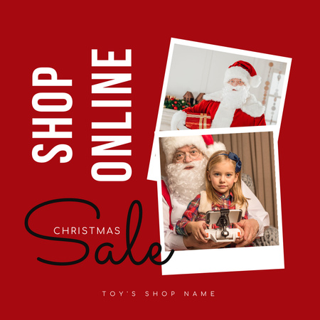 クリスマス セール赤の子供とサンタ Instagram ADデザインテンプレート