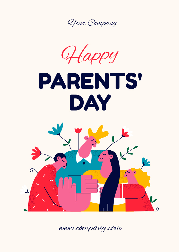Happy Parents Day with Happy Family Postcard A6 Vertical Design Template