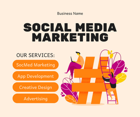 Social Media Marketing Services with Orange Lattice Facebook Design Template
