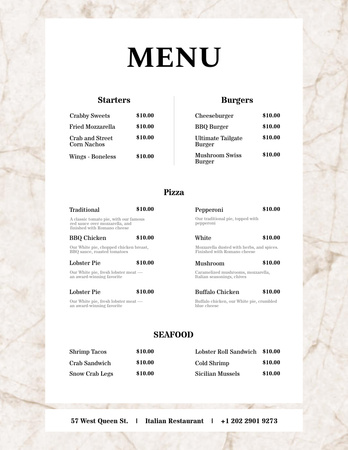 Modèle de visuel Restaurant Services Offer on Marble Background - Menu 8.5x11in