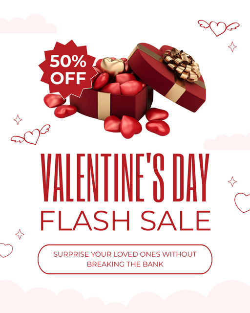 Valentine's Day Flash Sale Offer Of Heart Shaped Sweets Instagram Post Vertical Tasarım Şablonu