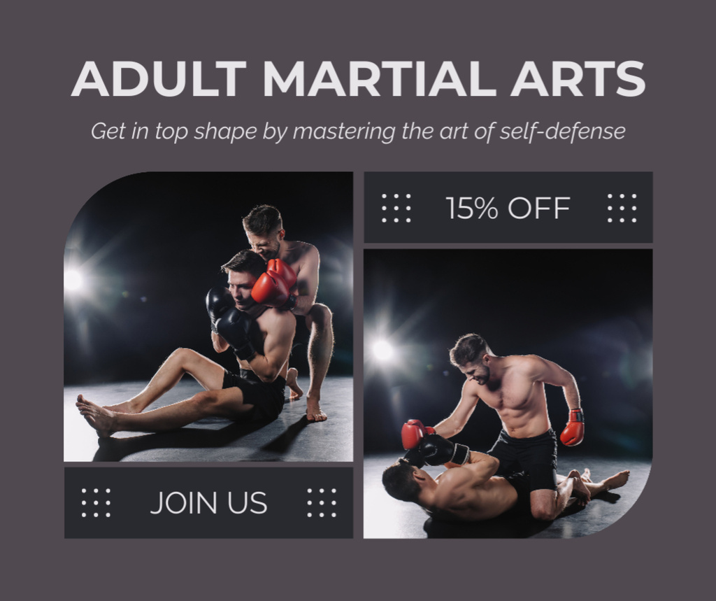 Adult Martial Arts Classes Ad with People in Fight Facebook Design Template