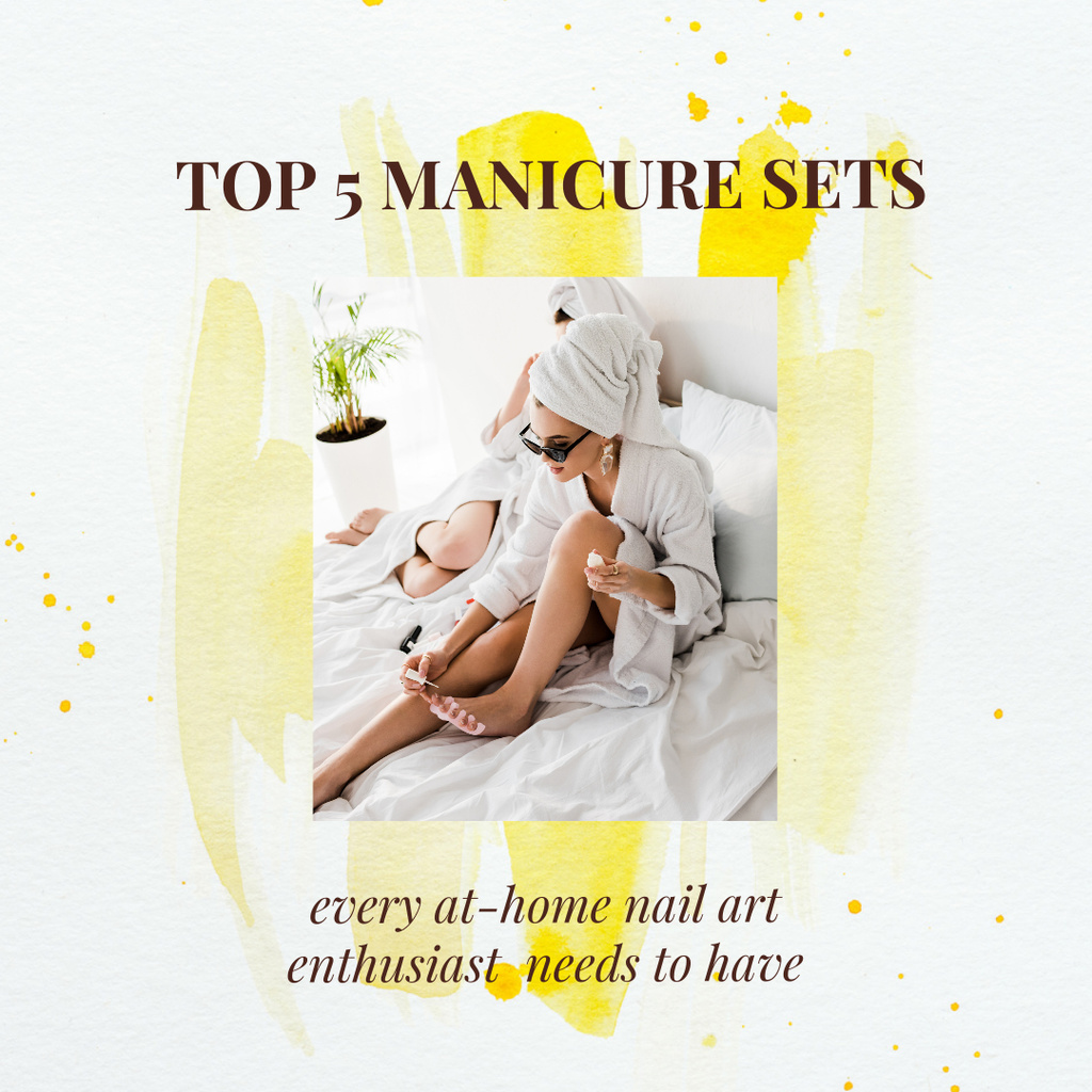Manicure Sets Ad with Woman painting nails at Home Instagram Modelo de Design