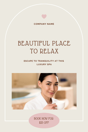 Luxury Spa Invitation with Woman Drinking Tea Pinterest – шаблон для дизайну