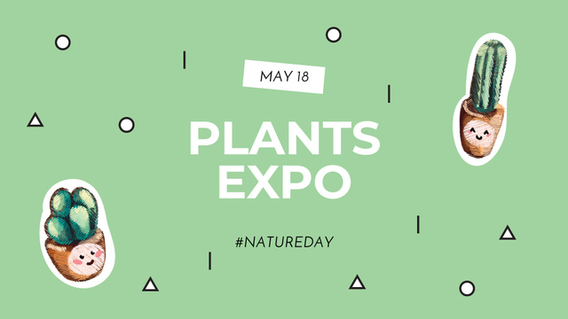 Plants Expo Announcement with Cacti in Pots FB event cover – шаблон для дизайна