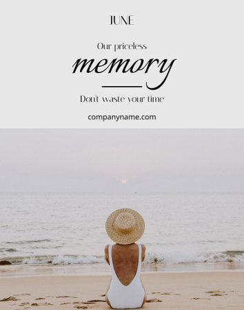 Plantilla de diseño de Frase sobre el Recuerdo con Mujer en la Playa Poster 22x28in 