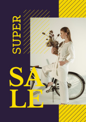 Fashion Sale Announcement with Stylish Woman on Bike