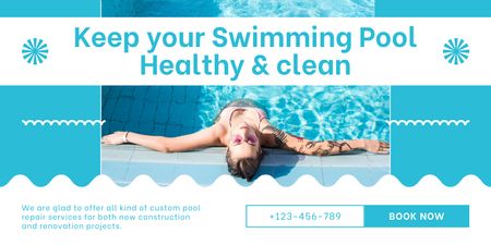 Services of Hygienic Cleaning of Pools Twitter Design Template