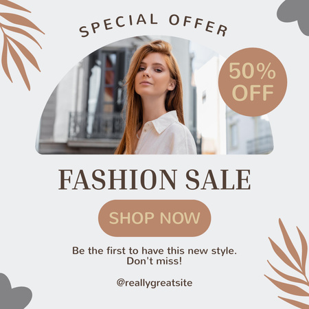 Fashion Sale Announcement with Stylish Woman Instagram Design Template