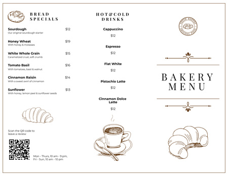 Bakery And Pastry List With Croissants Menu 11x8.5in Tri-Fold tervezősablon
