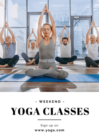 Ontwerpsjabloon van Poster van yoga klasse ad met mediterende mensen