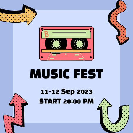 Plantilla de diseño de Anuncio de festival de música con Mixtape Instagram 