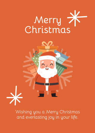 Christmas Wishes With Santa Holding Presents Postcard A6 Vertical Design Template
