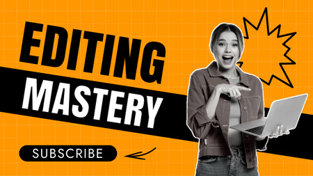 Vlogger Episode About Content Editing Mastery Youtube Thumbnail Design Template