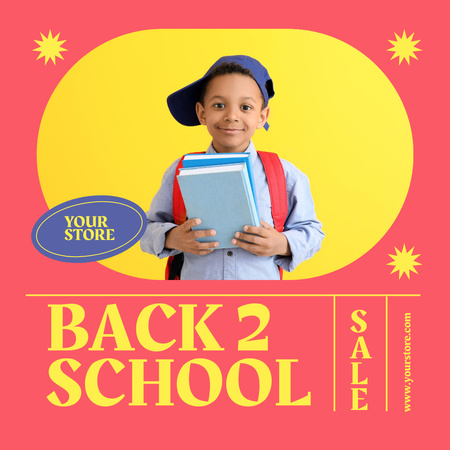 Back to School Ad with Cute Boy in Cap Instagram Design Template