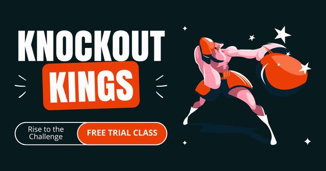 Free Trial Class Offer with Illustration of Boxer Facebook AD Modelo de Design