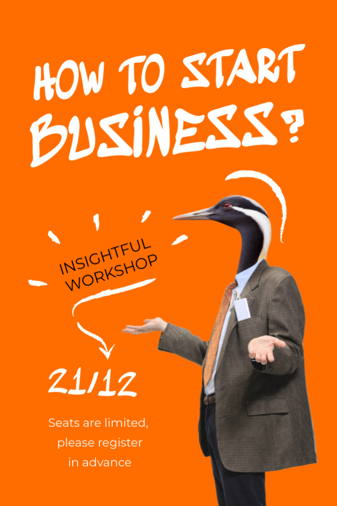 Business Event Announcement with Funny Bird in Suit Flyer 4x6in Design Template