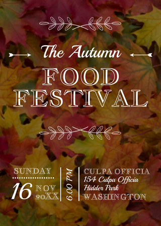 Autumn food Festival ad on Yellow Leaves Flyer A6 Tasarım Şablonu