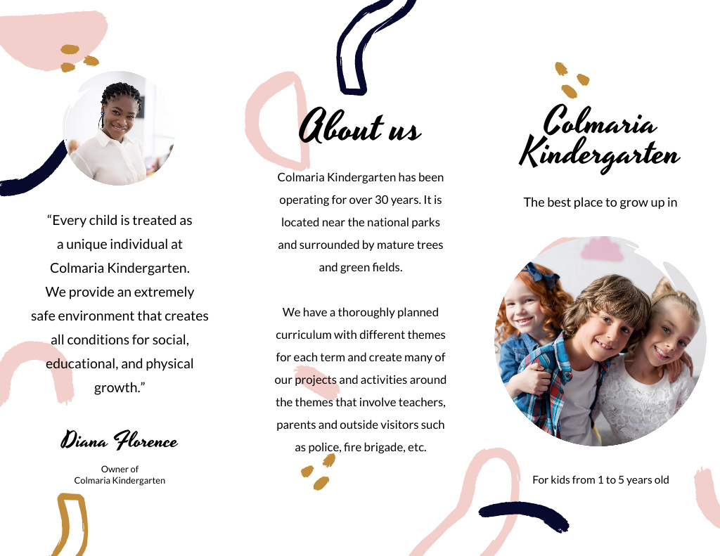 Lovely Kindergarten Ad with Kids With Abstract Pattern Brochure 8.5x11in Z-fold Design Template