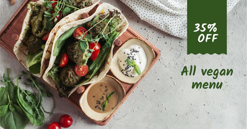 Designvorlage Restaurant menu offer with vegan dish für Facebook AD