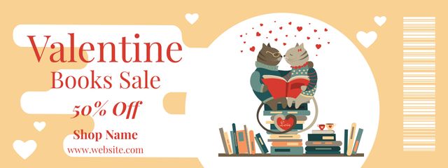 Valentine's Day Book Sale Announcement with Adorable Cats Couponデザインテンプレート