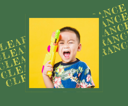 Cute Crying Child holding Water Gun Large Rectangle Design Template