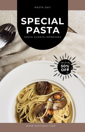 Offer of Delicious Pasta with Discount Recipe Card Design Template