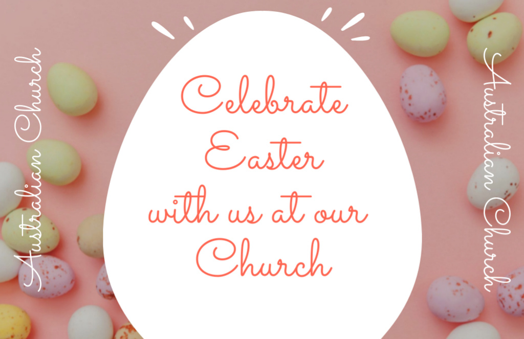 Platilla de diseño Church Easter Celebration Announcement with Eggs in Pink Flyer 5.5x8.5in Horizontal