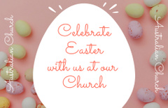 Church Easter Celebration Announcement with Eggs in Pink