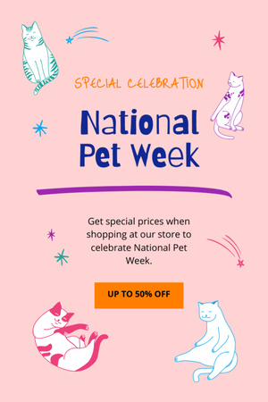 Sharing Joy of National Pet Week with Cats Postcard 4x6in Vertical Design Template