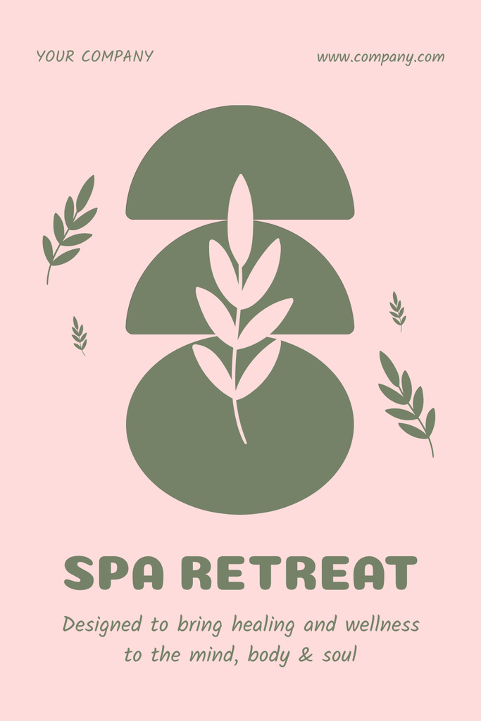 Spa Ad with Green Leaves Pinterest Design Template
