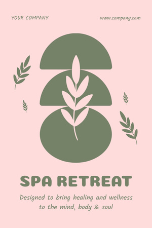 Anúncio de spa com folhas verdes Pinterest Modelo de Design
