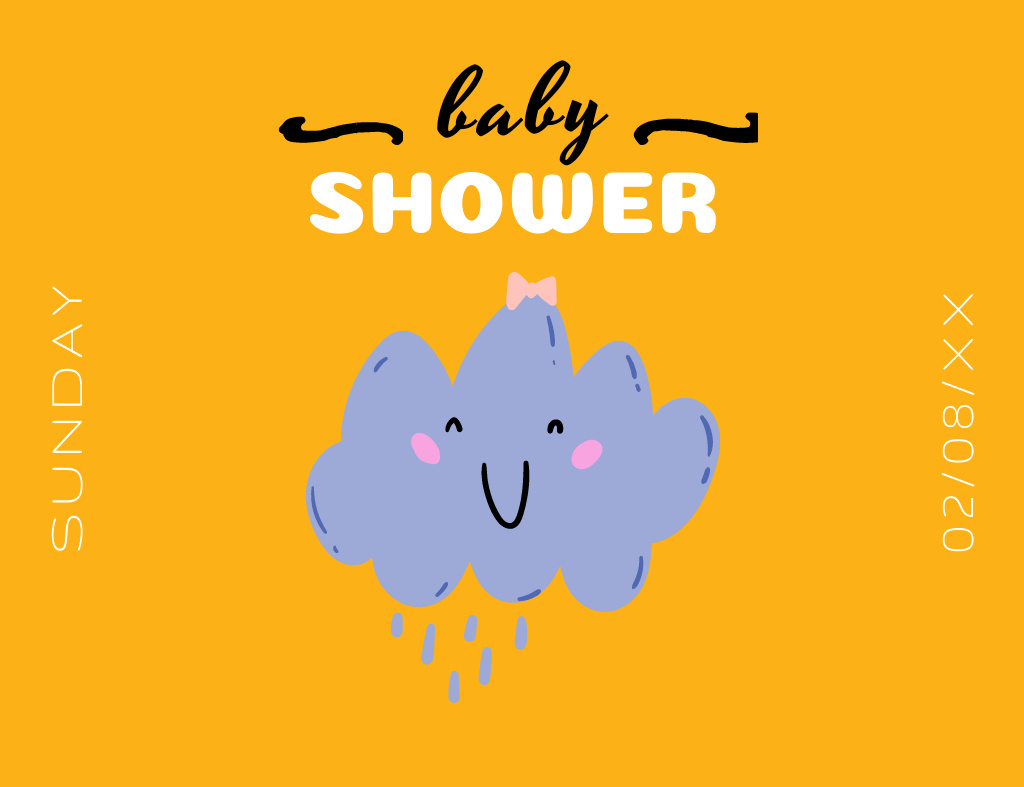 Baby Shower With Cute Smiling Cloud Invitation 13.9x10.7cm Horizontal Tasarım Şablonu