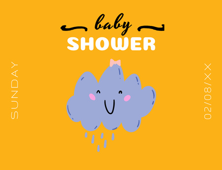 Baby Shower With Cute Smiling Cloud Invitation 13.9x10.7cm Horizontal Design Template