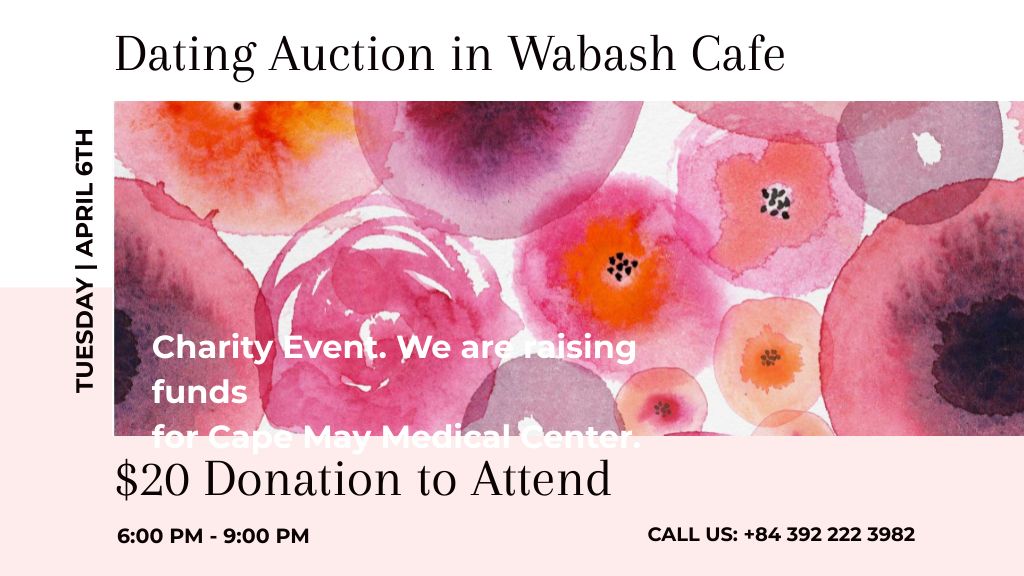 Dating Auction announcement on pink watercolor Flowers Title Modelo de Design