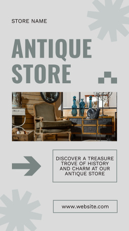 Oferta de móveis e coisas antigas históricas na loja Instagram Story Modelo de Design