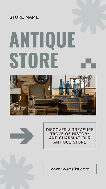 Designvorlage Historic Antique Stuff And Furniture Offer In Store für Instagram Story