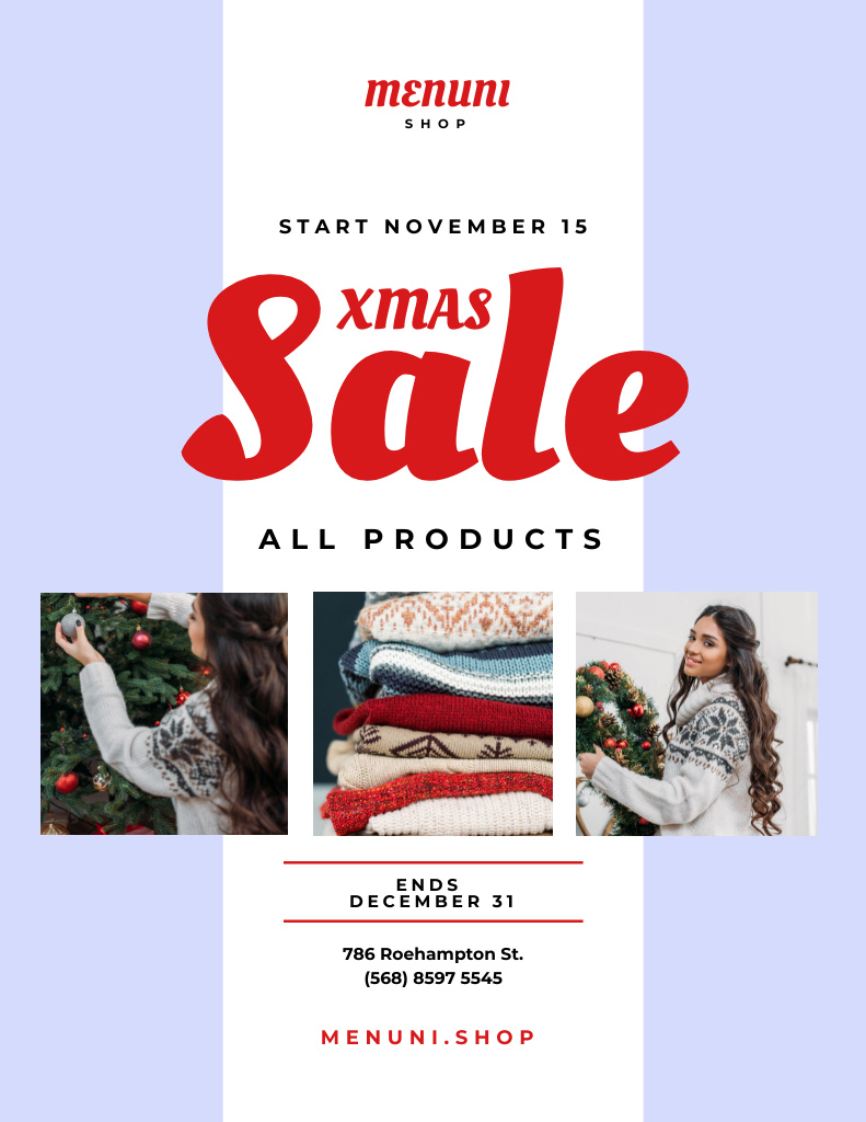 Xmas Holiday Sale Announcement with Winter Collage Poster 8.5x11in Modelo de Design