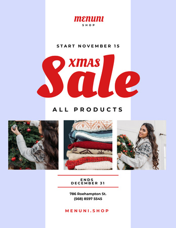 Xmas Holiday Sale Announcement with Winter Collage Poster 8.5x11in Design Template
