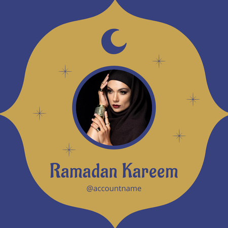 Designvorlage Happy Ramadan Greetings with Beautiful Muslim Woman in Hijab für Instagram