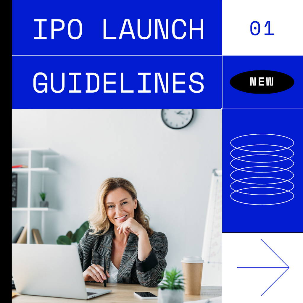 Smiling Businesswoman for IPO launch guidelines Instagram – шаблон для дизайну